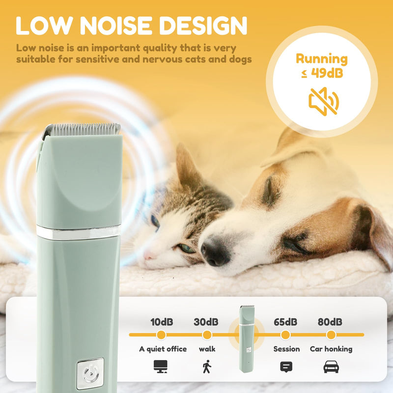 Cat Grooming Clippers Kit Cordless Low Noise Cat Clippers Kit Two Speed Cat Hair Trimmer Dog Hair Clipper Cat Shaver for Matted Fur Small Dog Grooming Kit Dog Paw Trimmer Pet Clipper for Cat (Green) Green