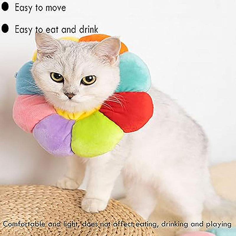 Pet Recovery Collar, Dog Cat Cone Collar Recovery Kitten Soft Neck, Adjustable Buckle, sun flower Soft Protective, Excellent Recovery Surgery Wound, Elizabeth Comfy Cotton, Not Block Vision (M) M