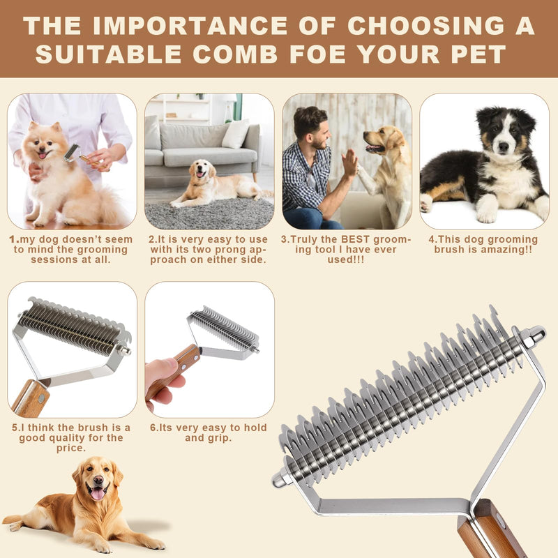 Extra Large 2-Sided Pet Hair Removal Comb | High Efficiency Cat Brush& Dog Grooming Tool | Undercoat Rake & Dematting Comb for Long Haired Dogs & Indoor Cats | Slicker Brush for Shedding & Carpet Rake X-Large - PawsPlanet Australia