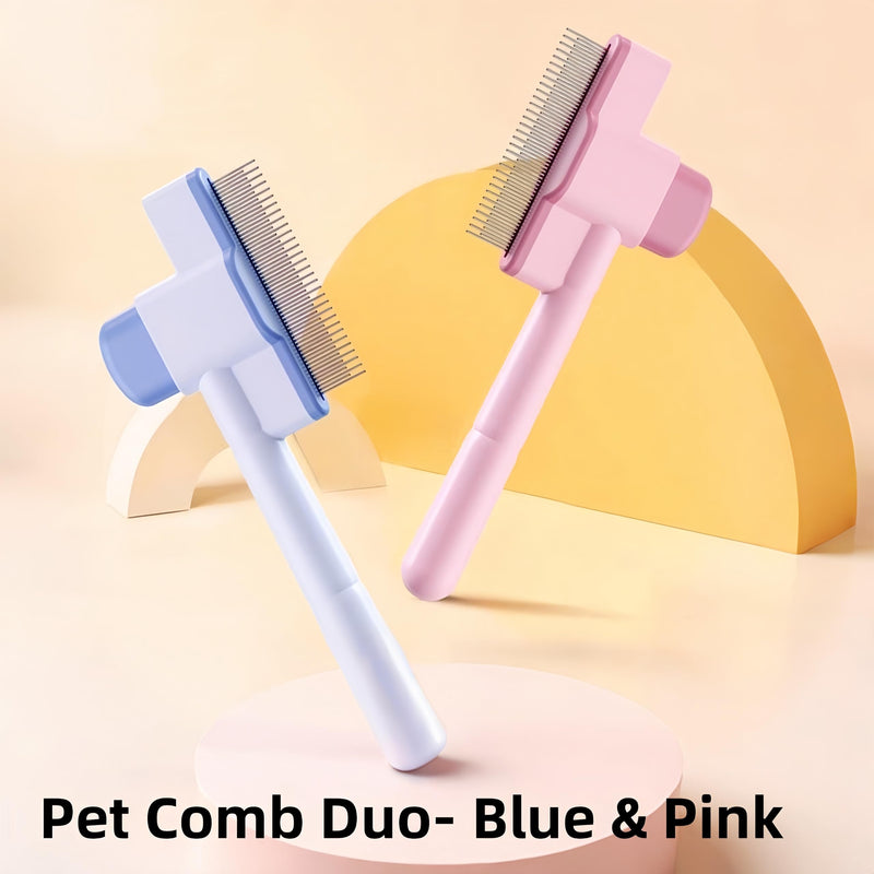 2 Pack-Pet Comb,Flea Comb for Cats&Dogs Cleaning Removal Comb Pet Hair Gentle with Release Button,Kittens Pet Comb to Groom Hair and Knots (Pink & Blue) - PawsPlanet Australia