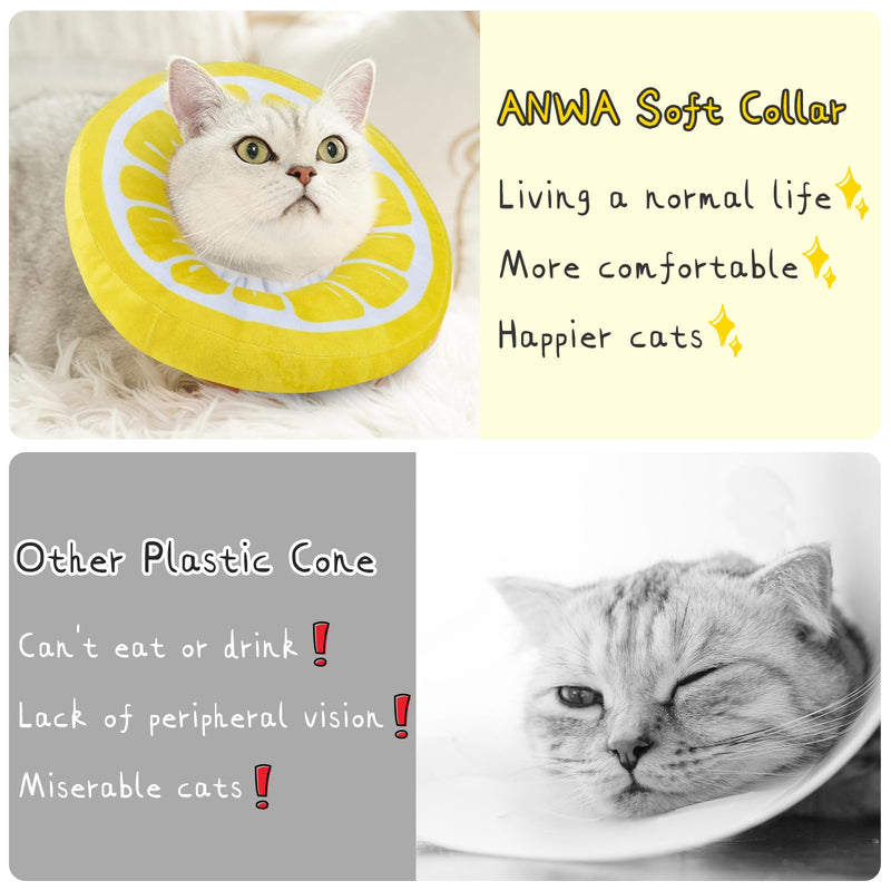 ANWA Adjustable Cat Cone Collar Soft, Cute Cat Recovery Collar, Cat Cones After Surgery for Kittens Medium (7-18 lbs) Lemon