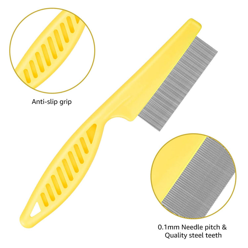 Cat & Dog Comb Set - Fine Tooth Grooming Comb for Dandruff & Hair Removal (Yellow) yellow - PawsPlanet Australia