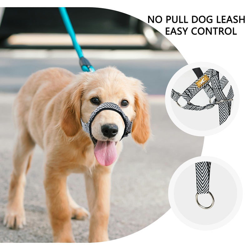 Gentle Dog Head Collar with Soft Nylon, No-Pull Padded Head Halter with Stripes, Adjustable Nose Leash for Safe Easy Walking Control(M,Black) M Black - PawsPlanet Australia