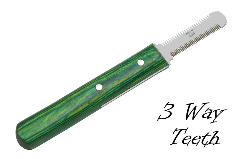 Brutul Bee Dog Grooming Coat Stripping Knife Stripper Trimmer Tool Wooded Handle Stripping Knives Set of 6 in Stainless Steel Non-Slip Tools for Grooming Dogs (Green) Green