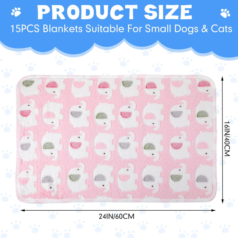 Chumia 15 Pcs Blankets for Dog Cat Soft Fluffy Fleece Washable Pet Dog Pattern Print Fleece Blankets for Pets Throw Warm Bed Mat for Puppy Cat 3 Colors, 24 x 16 Inches(Elephant) Elephant - PawsPlanet Australia