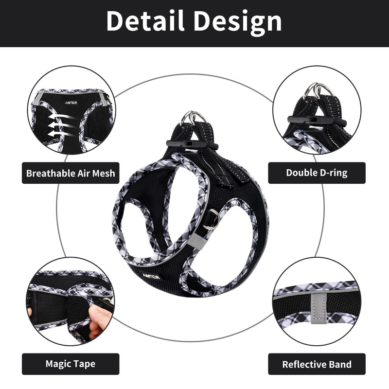 AMTOR Small Dog Harness with Leash Set, No Escape Easy Walk Puppy Harnesses for Training Walking, Step-in Reflective Soft Dogs Vest for XS S Medium Extra-Small Large Sized Dog(S,Black/White checkered) - PawsPlanet Australia