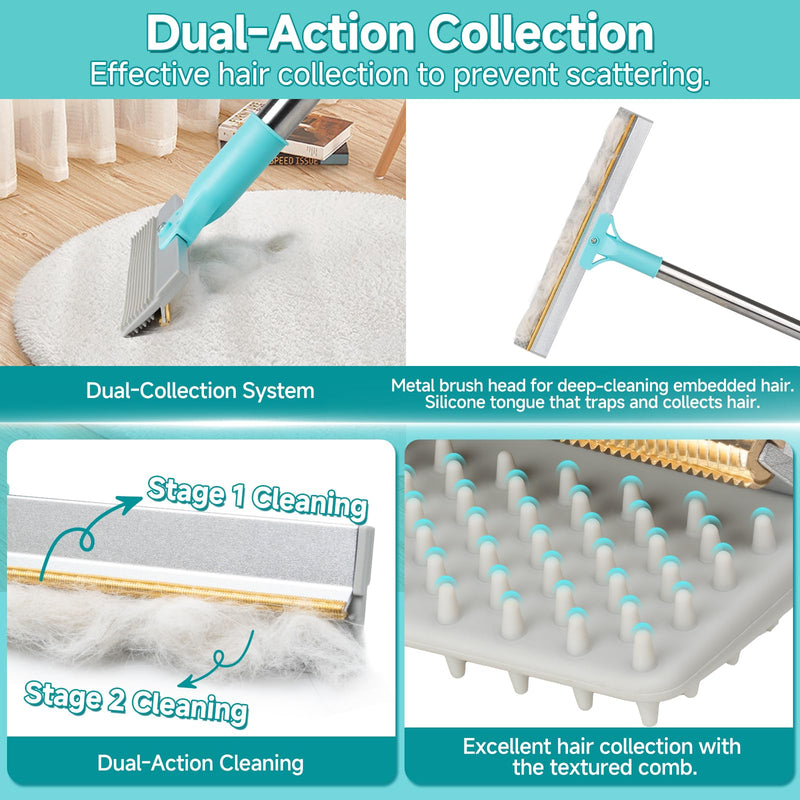 Carpet Rake for Pet Hair Removal Tool, Reusable Pet Hair Remover Broom, Dog&Cat Hair Remover Scraper Rake with 54” Adjustable Long Handle, 3 Pcs Carpet Brush Rake for Rugs, Mats, Couch, Furniture 54in-3 pcs-Rake - PawsPlanet Australia