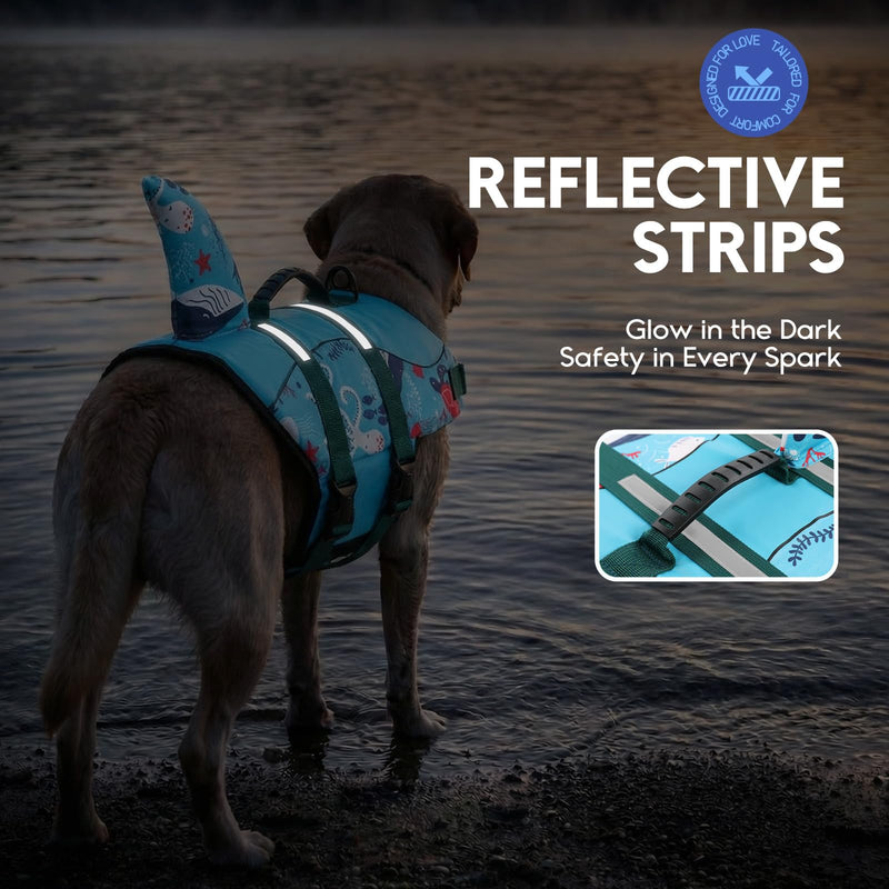 ASENKU Dog Life Jacket - Pet Safety Vest for Swimming & Boating, Shark Life Jacket with Floatation, Dog Lifesavers Swimsuits for Small Medium Large Dogs (Ocean, 2XL) XX-Large Ocean - PawsPlanet Australia