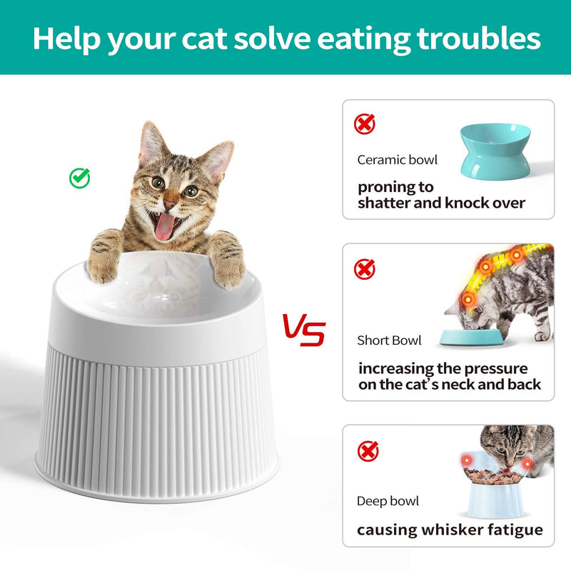 uahpet Elevated Cat Food Bowl, Super Widen Raised Cat Food Dishes for Protecting Spine, Reliefing Whisker Fatigue, Anti-Vomiting Tilted Pet Feeding Bowls