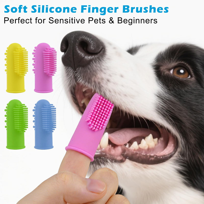 Dog Toothbrush Set, 10 Pieces, for Dogs and Cats, 2 Pieces 3-Head Dog Toothbrushes, 4 Double Heads, 4 Finger Toothbrushes, 360° Cleaning, for Small and Large Dogs, Families with Multiple Pets