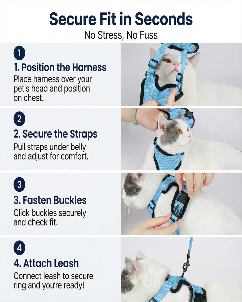 Luxelle 2 Pack Escape-Proof Cat Harness and Leash Set for Walking – Adjustable No Pull Soft Vest with Easy-Wear Buckle, Reflective Straps, Breathable Mesh – Outdoor Travel Harness for Cats & Kittens Sky Blue XS