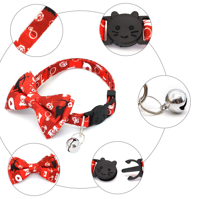 8 Pack Polyester Cat Collars with Bowie Bow, Breakaway Kitten Collars with Removable Bell, Adjustable Cat Collars for Girls Boys Cats, Cartoon Pattern (9-12 inches)