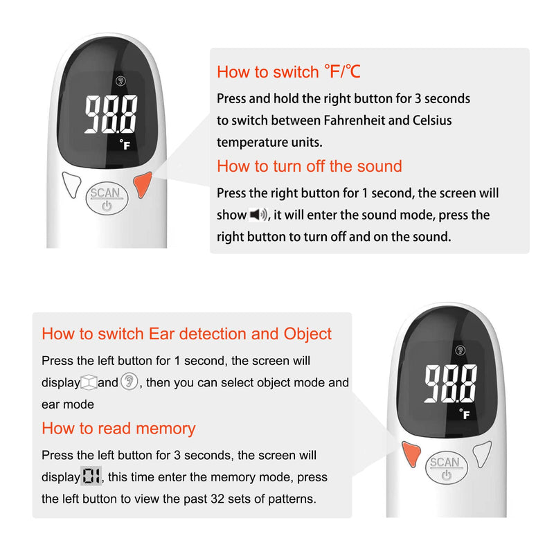 Cat & Dog Thermometer, pet Ear Thermometer, Specially Designed for Pets, Quickly and accurately detects Temperature in 1 Second (White) White