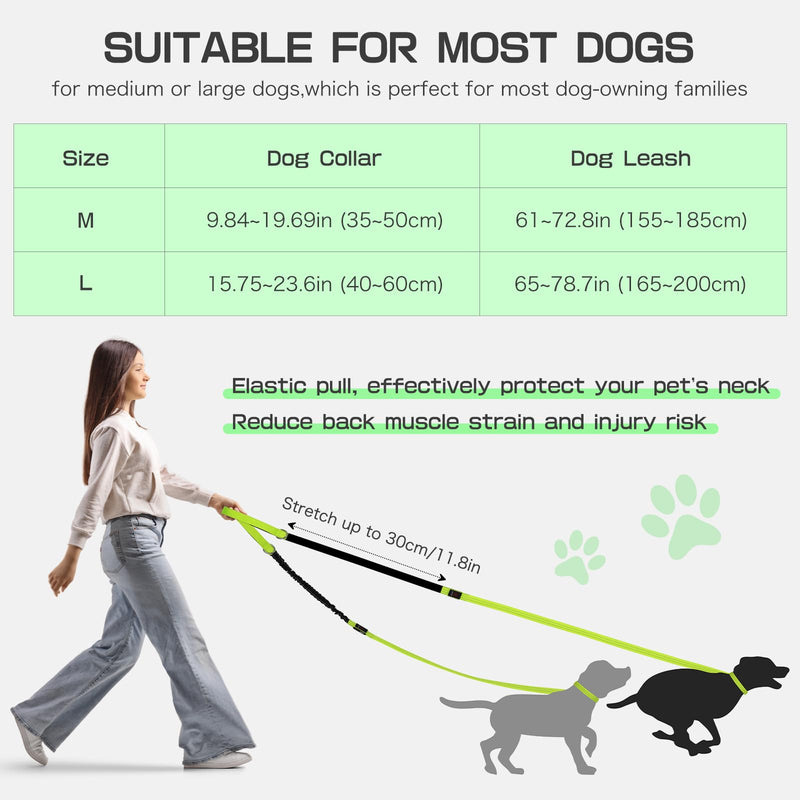 Light up Dog Collar & Lesh Set - Flashing Dog Leash Set Glow in The Dark Dog Collars for Medium Dogs with Elastic Cord 5.4-6.6FT L Vitality Green - PawsPlanet Australia
