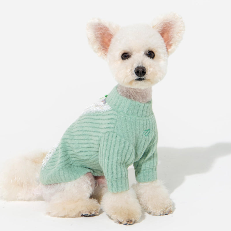 Pinkaholic New York Elodie Cute Winter Mock Neck Shirt Flat Vertical Ribs Pattern for Small and Medium Dogs, Light Mint, Medium Lt.Mint - PawsPlanet Australia
