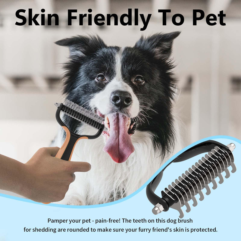 Pet Grooming Supplies - 2-in-1 Undercoat Rake and Dematting Tool for Cats/Dogs, Deshedding Brush for Long-Haired Pets, Furminator, Orange - PawsPlanet Australia