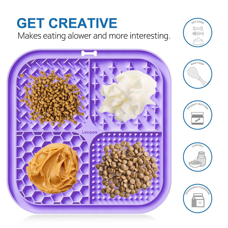 Licking Mat for Dogs & Cats 2 Pack, Slow Feeder Lick Pat, Anxiety Relief Dog Toys Feeding Mat for Butter Yogurt Peanut, Pets Supplies Bathing Grooming Training Calming Mat (Cyan&Purple) Cyan&Purple - PawsPlanet Australia