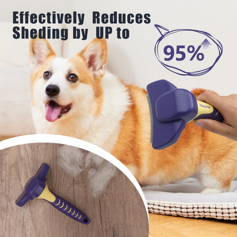 HOP Dog Deshedding Brush for Short Haired Dogs Cats Pets Professional Deshedding Tool Anti-Slip Handle & Detachable Head Highly Effective Deshedder Grooming Home of Paws Purple_M - PawsPlanet Australia