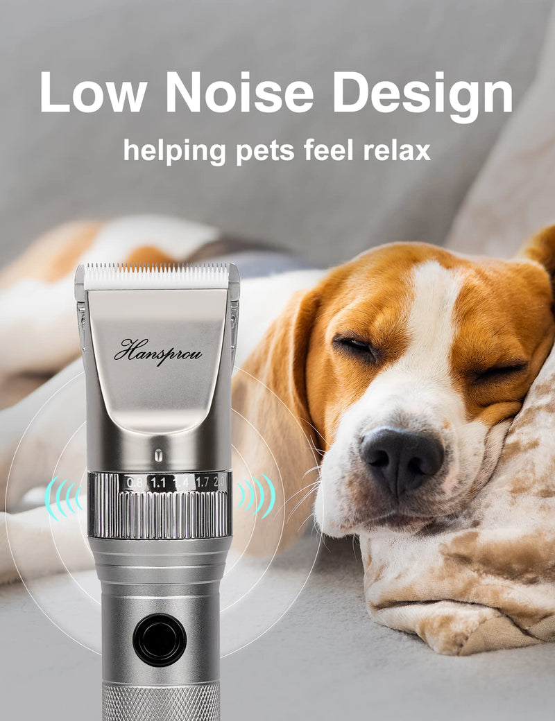 Dog Grooming Clippers High Power Dog Clipper for Thick Heavy Coats Low Noise Plug-in Pet Trimmer Pet Professional Grooming Clippers with Guard Combs Brush for Dogs Cats and Other Animals 12V Motor Grey