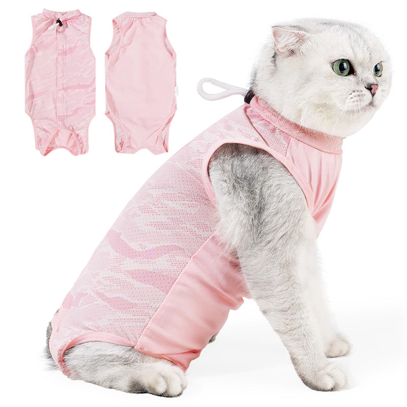 BAMY Cooling Cat Recovery Suit Adjustable Kitty Sterilization Costume Summer Pet Surgery Wear Weaning Clothes Anti-Licking (Pink, L) Pink