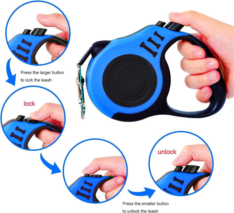 PETIMP Retractable Dog Leash Lightweight 16FT Leash Claw Print, with Folding Bowl,Dispenser,Rubbish Bags, for Small Medium Dogs(Blue) - PawsPlanet Australia