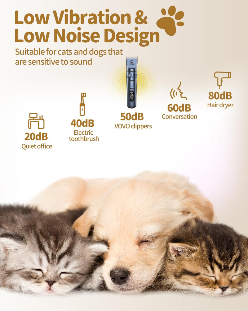 Vovo Dog Clippers - 3-Speed Heavy Duty, Low Noise Rechargeable Cordless Electric Dog & Cat Grooming Kit (Blue) Blue - PawsPlanet Australia