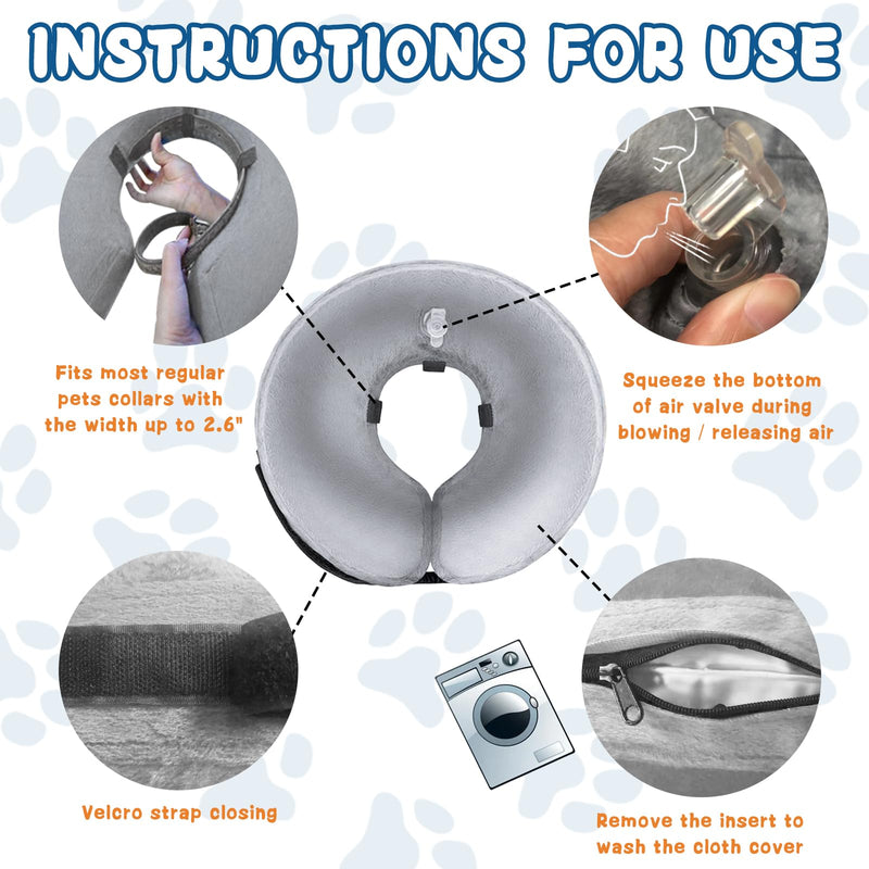 Inflatable Dog Cone Collar (M Size), Soft Blow-up Protective Recovery Dog Collar, Pet Donut Cone Collar, Comfy Elizabethan Collar After Surgery for Medium Dog to Prevent Biting Scratching, Grey [Neck: 8"-12"] Medium - PawsPlanet Australia