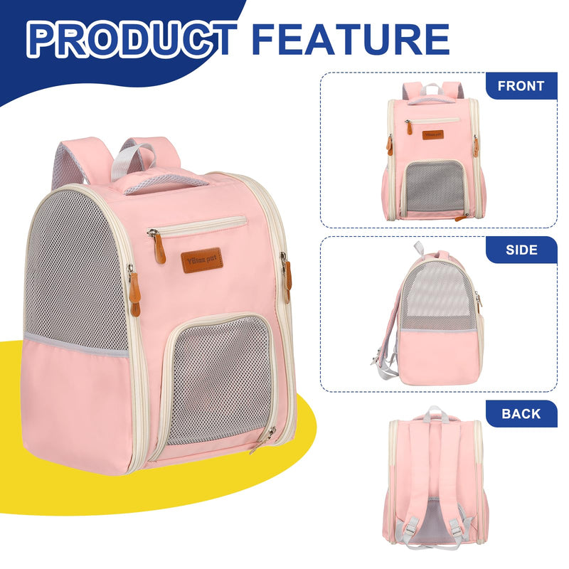 Pet Backpack Carrier, Portable and Ventilated, Oxford Cloth, Dogs Cats and Little Animals Travel Bag 12.6" Up to 16.5 Lbs, (Pink), Intended for Hiking/Camping/Traveling Pink - PawsPlanet Australia
