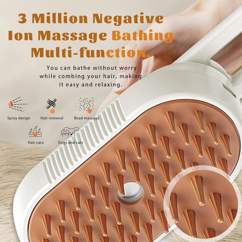 Cat Brush Cat Steam Brush Rechargeable Steamy Pet Grooming For Shedding, Water Spray Massage Brushs, Dog Hair Removal Self Cleaning Brushs Steamer Wet Spa Comb (White) - PawsPlanet Australia