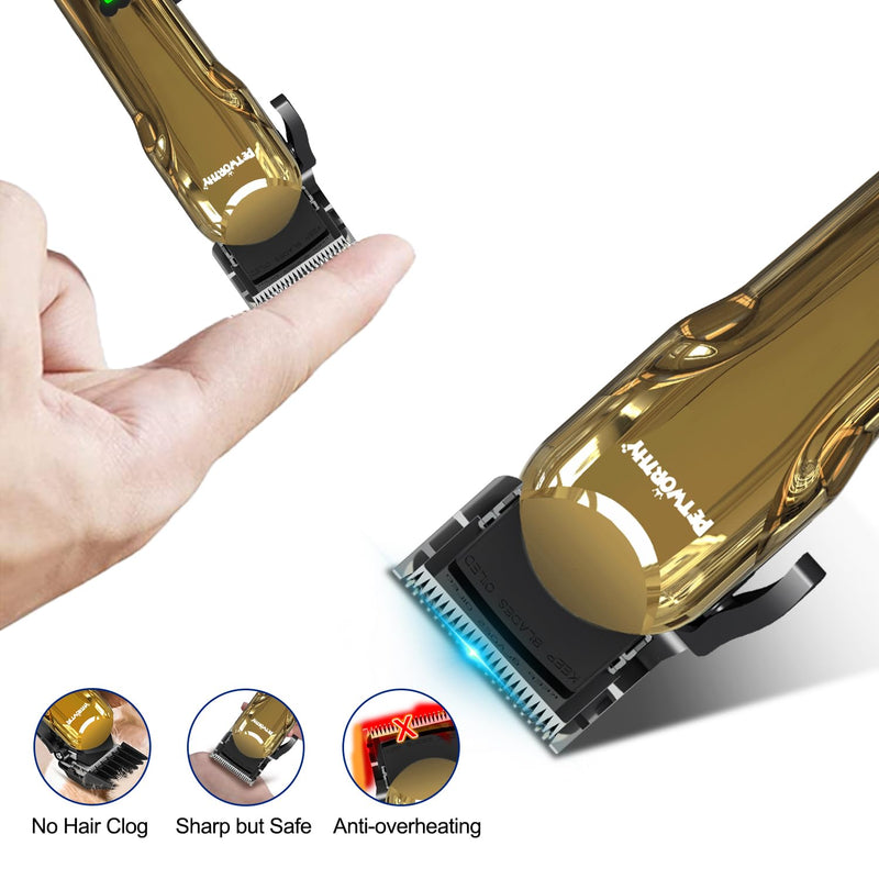 Dog Clippers for Grooming - Dog Grooming Kit for Heavy Thick Hair Coats Low Noise Dogs Shaver Clippers with Cloth Upgraded Professional Rechargeable Cordless Electric Quiet Plating Clippers Plating Gold - PawsPlanet Australia