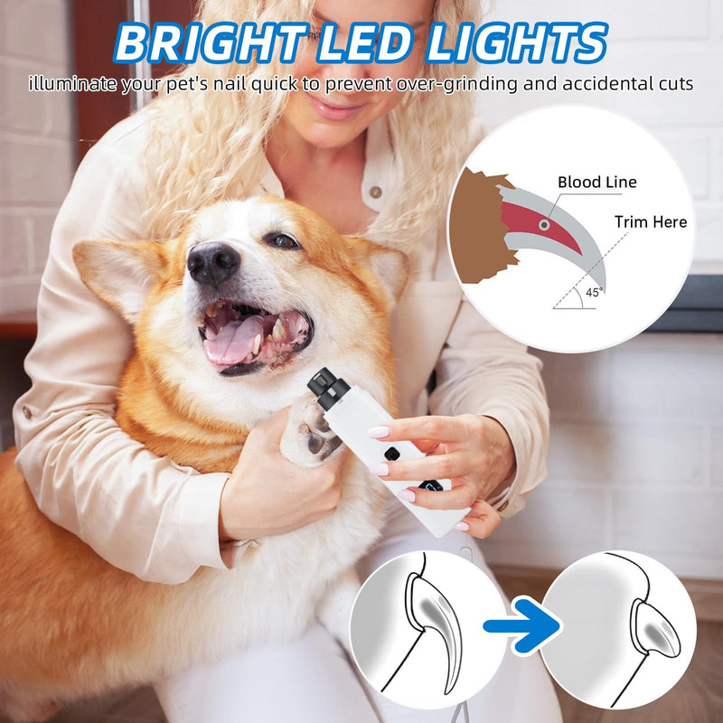 Silent Dog Nail Grinder, Cat Nail Safe Cut Cat Nail Trimmer, Dog Nail Trimmers, 2026 New Two Adjustable Low-Vibration Ultra-Quiet Under 40db ＆ Powerful Enough for All Cats ＆Dogs (White) - PawsPlanet Australia
