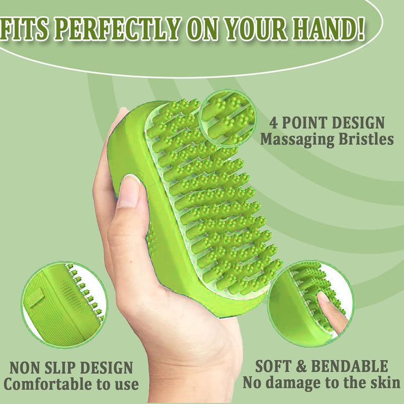 Taeku Dog Bath Brush, Rubber Shampoo Grooming Pet Brush Soft Shedding Bathing Hair Accessories Back Massage Cat Brush for Long Short Fur (Green) Green