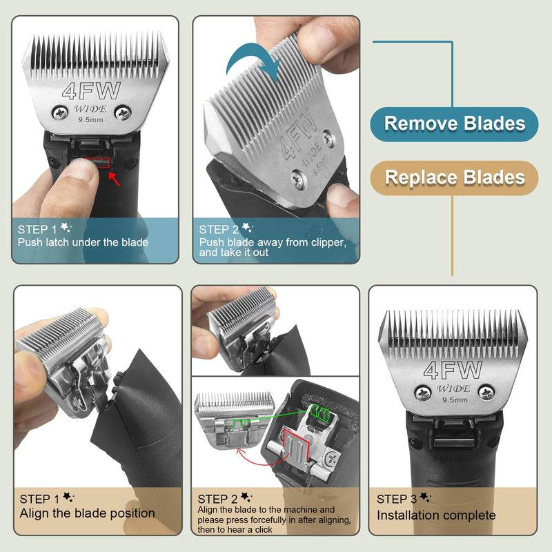 7FW Wide Pet Dog Grooming Detachable Blades,Compatible with Andis,Oster A5,Wahl KM10 Clippers,Cut Length 1/8"(3.2mm) 7fw - PawsPlanet Australia