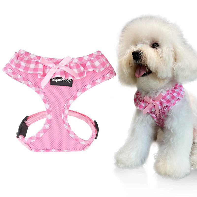 SuperBuddy Upgraded Soft Mesh Dog Harness, Super Breathable Lightweight Pet Harnesses for Puppy Dogs Outdoor Walking, Pink Dog Harness -Small S (Neck Girth 9.8"; Chest Girth:12”-18“) Adorable Pink