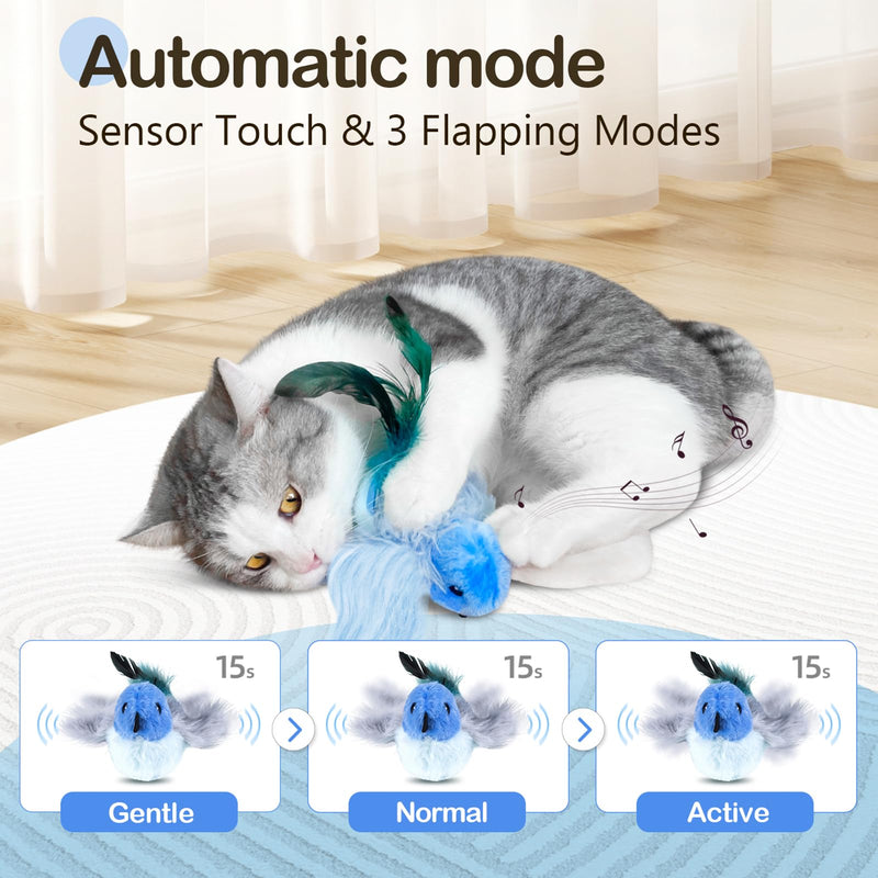 Migipaws Cat Toys,Interactive Lifelike Robin Flying Flapping Bird with Catnip, Feathers Hanging by Elastic String, Automatic Chirping Kitten Toys for Indoor Cats Self Play, Rechargeable(Blue) Lantra(blue)