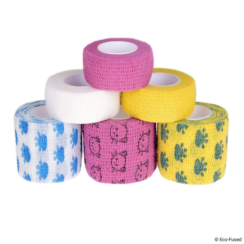 Eco-Fused Self Adhering Bandage - Injury Wrap Tape for Cats - Pack of 6 - Supports Muscles and Joints - Does not Stick to Hair - Elastic, Water Repellent, Breathable - Relieves Stress - PawsPlanet Australia