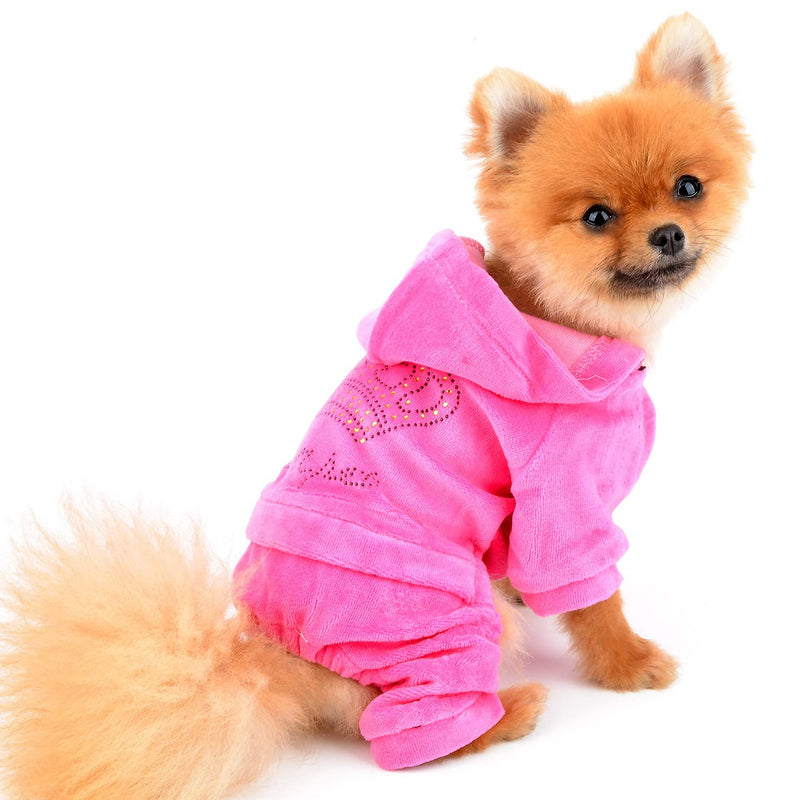 SMALLLEE_LUCKY_STORE Pet Clothes for Small Dog Cat Soft Velvet Crown Jumpsuit Coat Hooide Pajamas Tracksuit Pink L L(Chest:20.5" Back:13",fit 11-15lbs) - PawsPlanet Australia