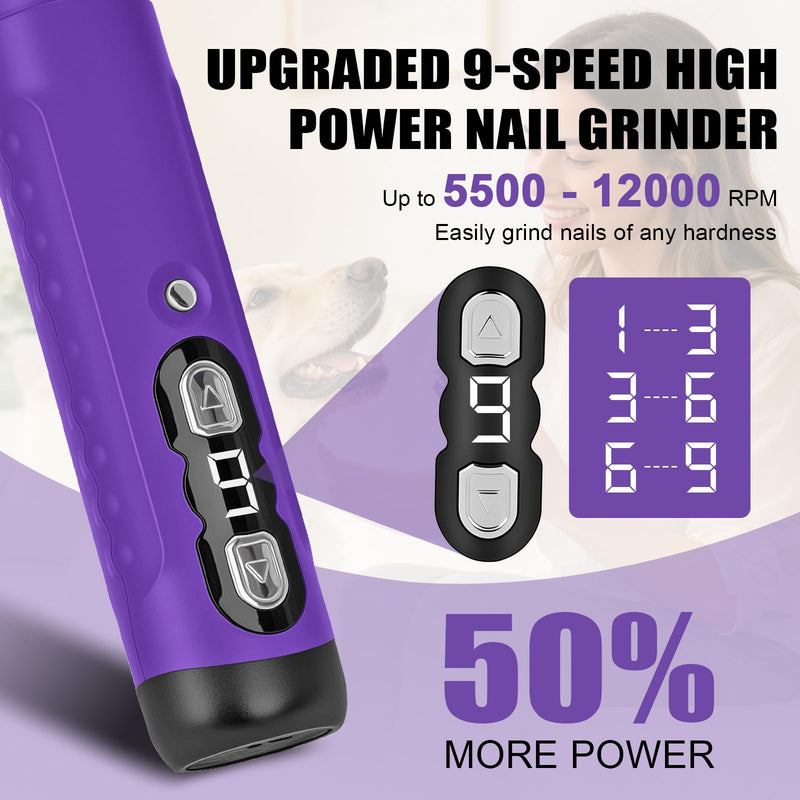 Best Dog Nail Grinder 2026 New 9-Speed Professional Quiet Painless Electric Drill Trimmers for Large Medium Dogs with Quick Sensor Guard, 2 LED Lights, 2000mAh USB Rechargeable - PawsPlanet Australia