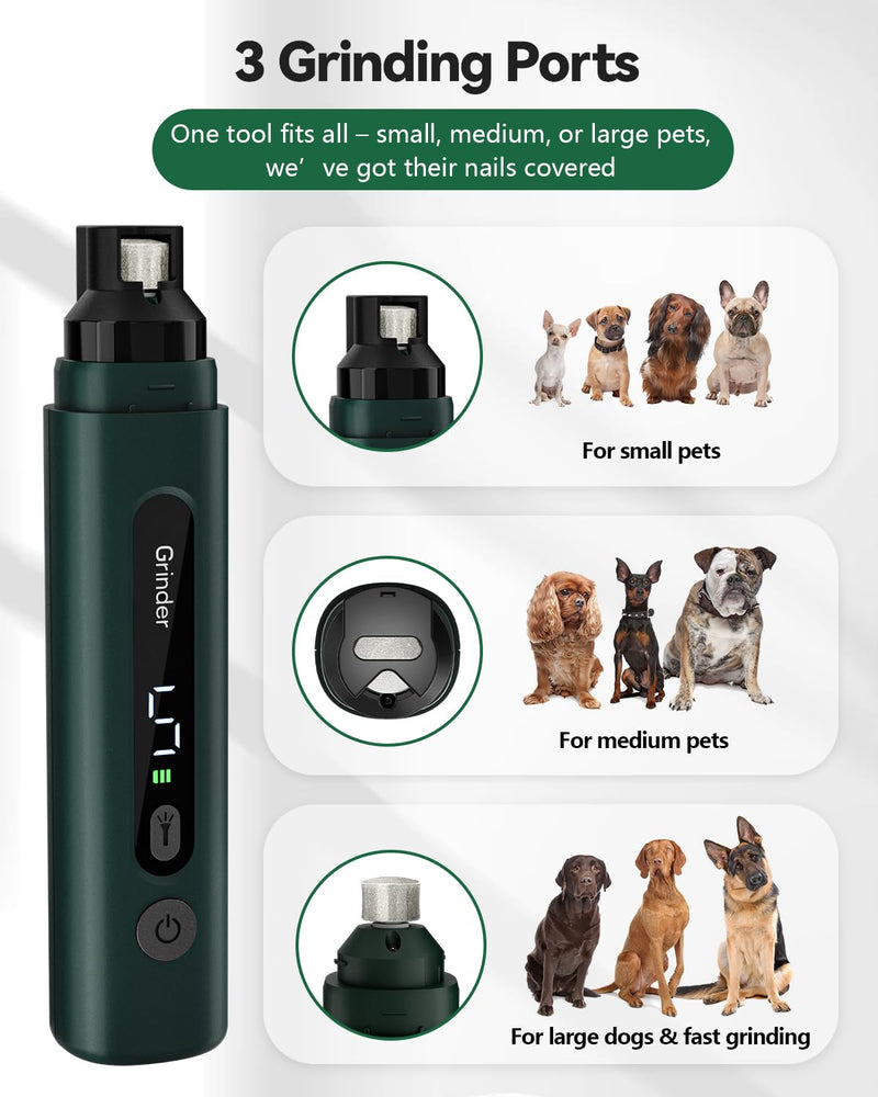 Silent Dog Nail Grinder, Rechargeable Electric Pet Claw Trimmer with Diamond Grinding Head, Safe & Low Noise Nail File for Small, Medium & Large Dogs, Cats and Other Pets