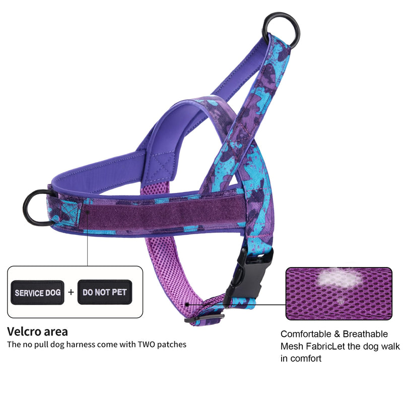 Annchwool No Pull Dog Harness,Heavy Duty Collar & Leash Set-Leash with Double Handle & Car Seatbelt Clip-Easy Control for Walking Training Medium Large Size Dogs(Camo Purple,XL) XL Camo Purple - PawsPlanet Australia