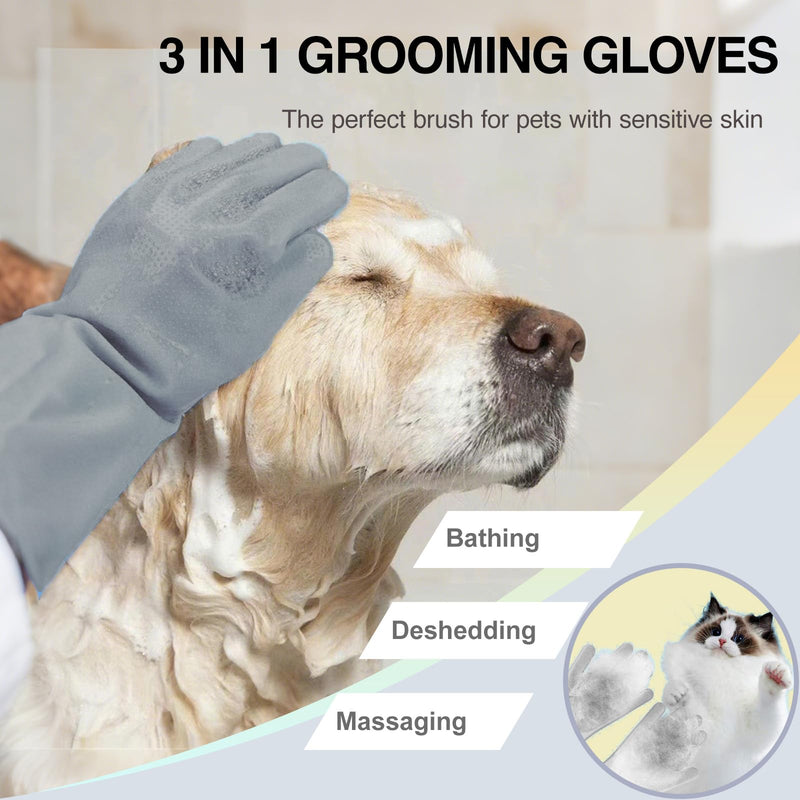 Dog Washing Gloves for Shedding & Bathing - 5-Finger Deshedding & Massage Gloves for Dogs & Cats, Reusable Heat-Resistant Silicone Brush Gloves, Gentle Hair Removal & Bathing Aid (Pair) (Blue) Blue - PawsPlanet Australia
