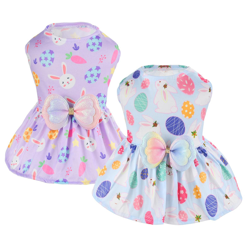 Vehomy 2Pcs Easter Day Dog Dresses Bunny Carrot Easter Egg Pattern Puppy Dress with Bow Dog Easter Skirt Holiday Outfit Pet Dog Easter Apparel Clothes for Small Medium Dogs Cats S - PawsPlanet Australia