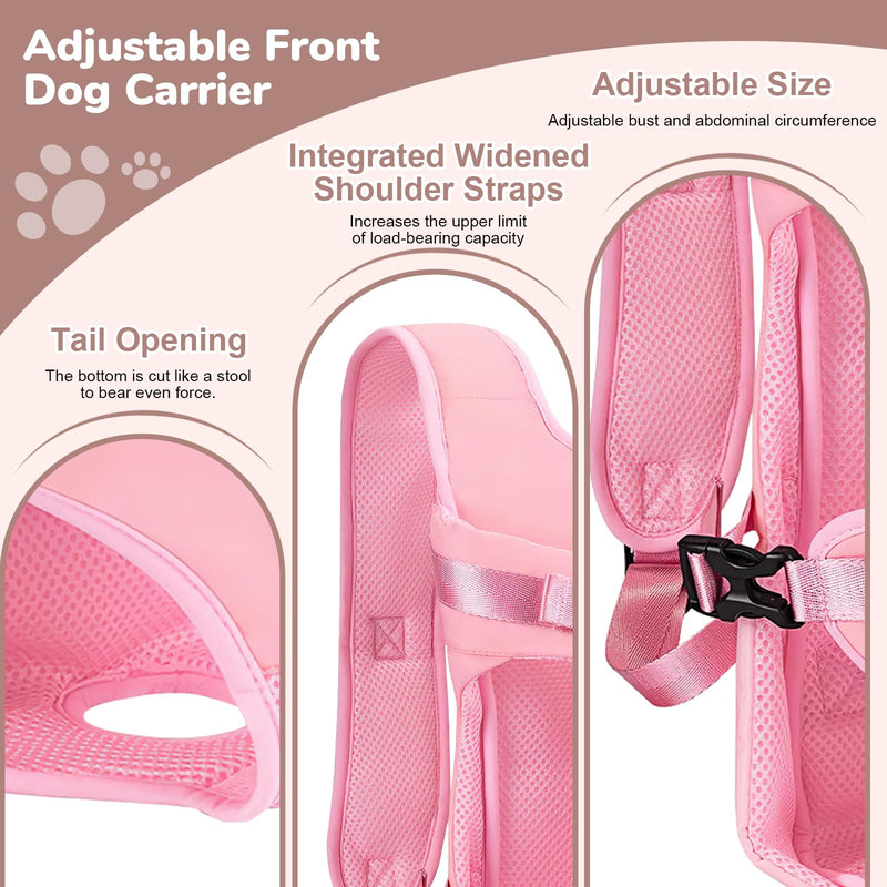 Pet Carrier Backpack, Adjustable Front Dog Carrier, Legs Out Dog Chest Carrier, Waterproof Dog Back Pack for Small Medium Dogs Cats Puppies and Rabbits Hiking Camping (Pink, Medium) Pink - PawsPlanet Australia