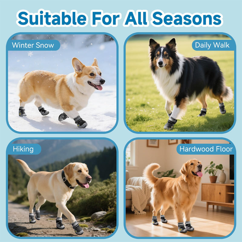 Hipaw Dog Booties for Winter,Snow Boots for Small Medium Large Dogs,Waterproof Dog Rain Shoes,Non-Slip Paw Protector for Outdoor Walking,Hiking,Indoor Hardwood Floors #2 (Insole Width 1.8") for 26~33lb Black (Waterproof)