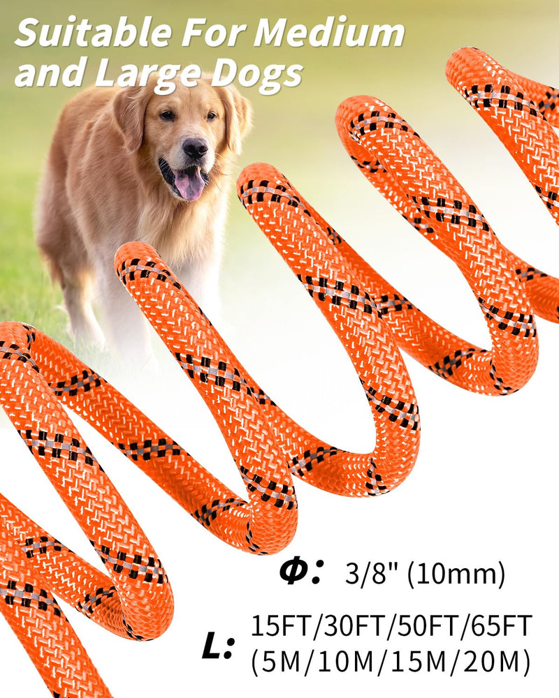 Joytale Long Leash for Dog with Removable Padded Handle, Heavy Duty Lead for Large Medium Dogs,15FT/30FT/50FT/65FT Reflective Training Leash for Play, Camping, Backyard Tie Out, Orange, 50FT 50FT, 3/8" - PawsPlanet Australia