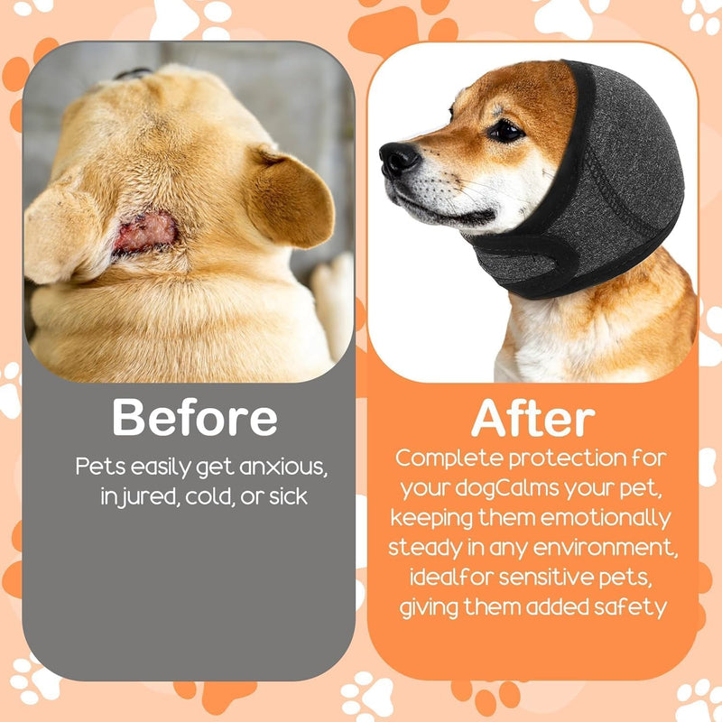 Dog Snood Swim Ear Protectors, Comfort Dog Ear Muffs Noise Protection, Waterproof Adjustable Pet Shower Wrap, Dogs Ear Cover for Dogs Puppies Cats Grooming, Bathing, Swimming(Gray, M)