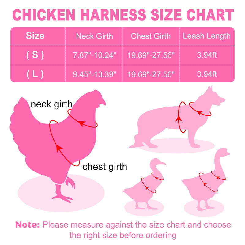 Adhafera Chicken Harness with Leash, Upgraded Double Adjustment Chicken Harness and Leash Set for Hens, Duck, Goose, Small Pet (Pink, S) Pink - PawsPlanet Australia
