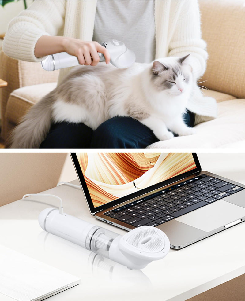 2026 New Cordless Dog Vacuum Groomer Kit,Cordless Rechargeable Dog Hoover for Hair,Handheld mini Pet Vacuum Cleaner,4200Pa Pet Grooming Hoover with Comb Hair (White) White
