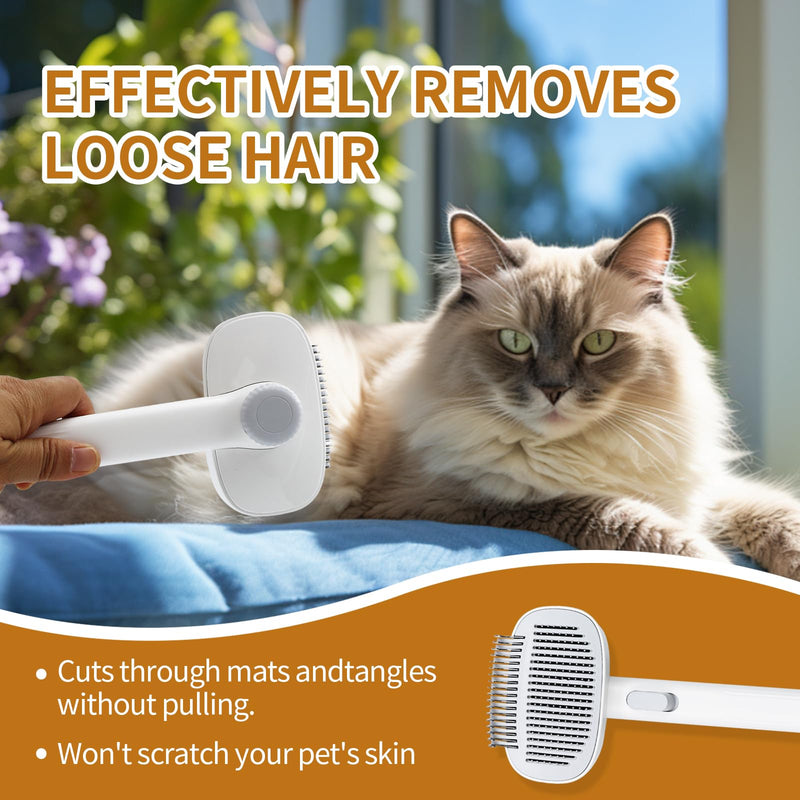 TemApex 2-in-1 Self Cleaning Shedding Brush & Dematting Comb for Long Haired Cats and Dogs, Pet Grooming Deshedding Brush for Dog and Cat Removes Loose Fur & Tangles - PawsPlanet Australia