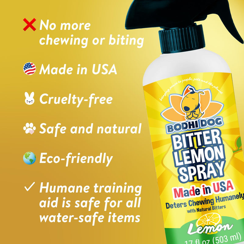 Bodhi Dog Bitter Lemon Spray - Anti-Chew Spray for Dogs, Cats, Puppies, & Kittens - Training Aid for Chewing - Safe & Non Toxic - Ideal for Pet Behavioral Training - Made in USA (17 Fl Oz) 17oz - PawsPlanet Australia